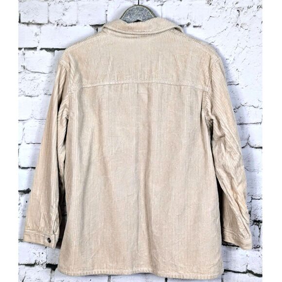 H&M Cream Corduroy Shacket Chore Coat Pockets Country Utility Western Medium - Picture 2 of 4
